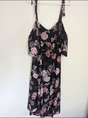torrid Black Dress with Pink Rose Floral Print